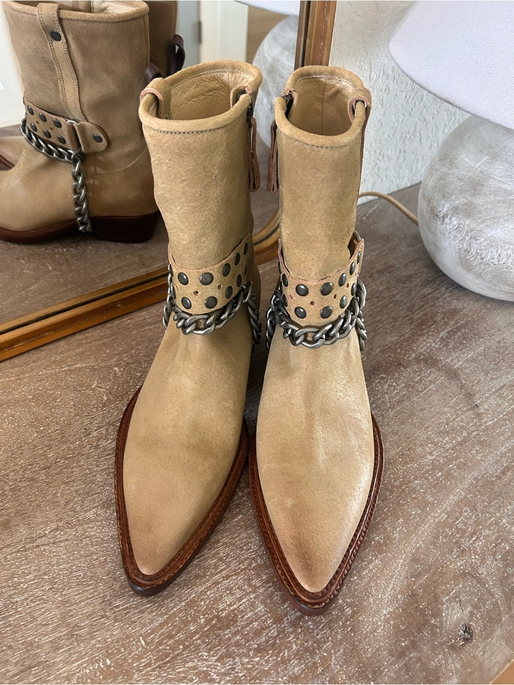 New Free People Aiden Chain Moto Boots Suede - Picture 7 of 8